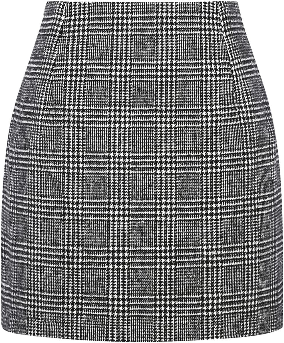 Damen Karierter Minirock mit hohem Bund und seitlichen Eingrifftaschen EB