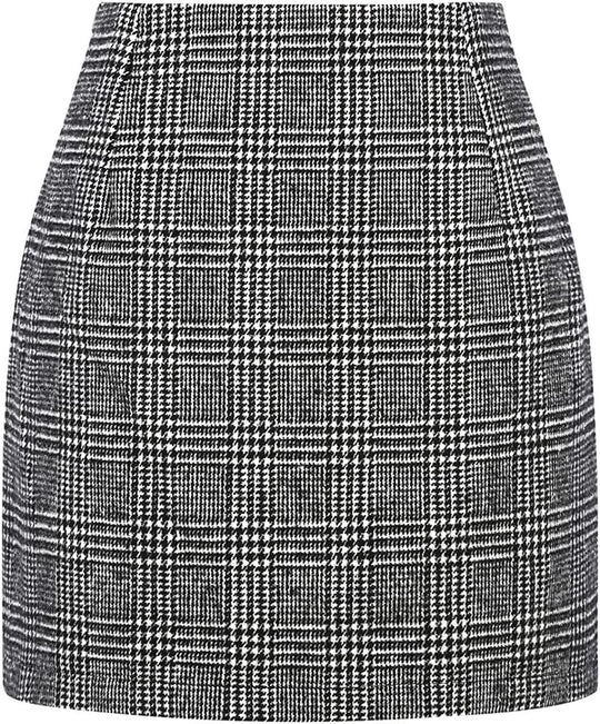 Damen Karierter Minirock mit hohem Bund und seitlichen Eingrifftaschen EB