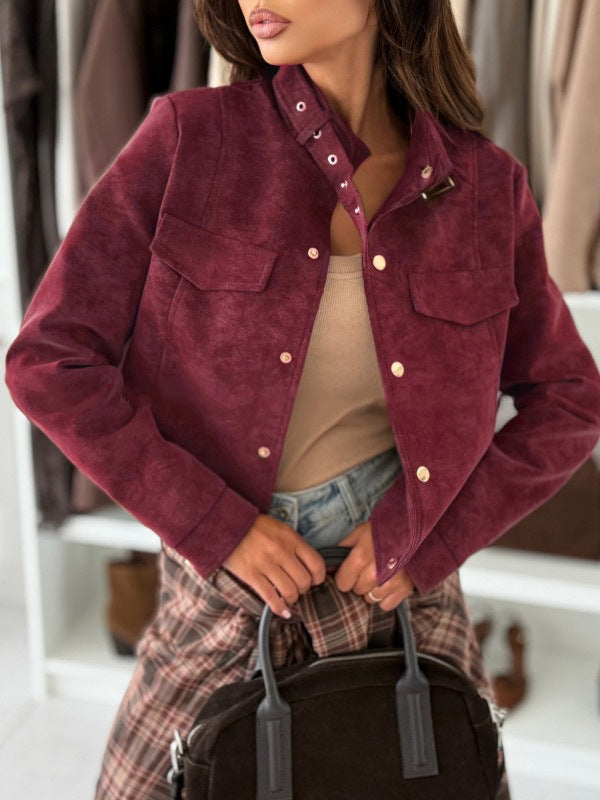Damen Kurzjacke im Biker-Stil mit dekorativen Knöpfen EB