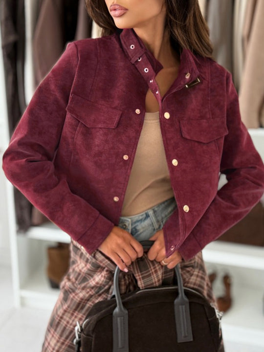 Damen Kurzjacke im Biker-Stil mit dekorativen Knöpfen EB