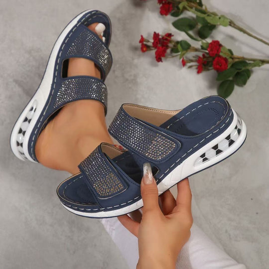 Damen Komfortable Riemchen-Sandalen mit Glitzerakzenten EB