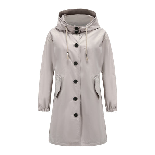 Damen modische Übergangsjacke mit verstellbarer Kapuze und praktischen Taschen EB