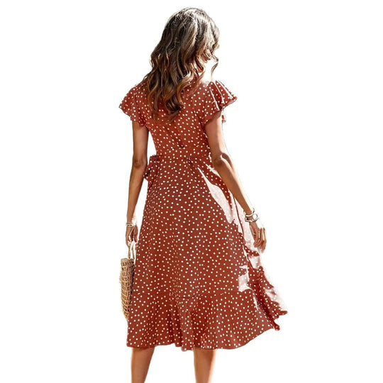 Damen Wickelkleid mit Punkten und fließendem Schnitt EB