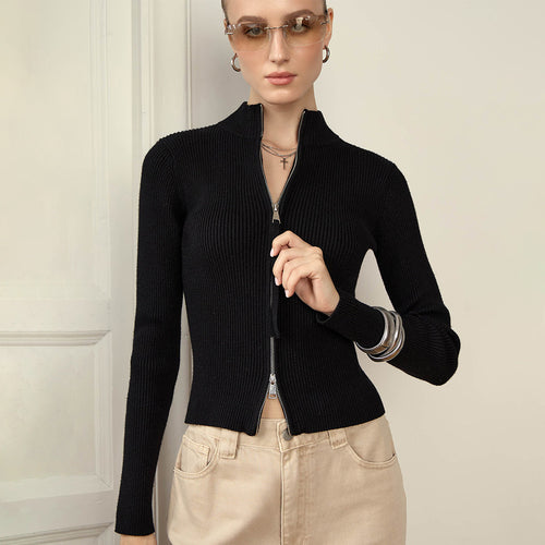 Damen sportlicher Strickpullover mit hohem Kragen EB