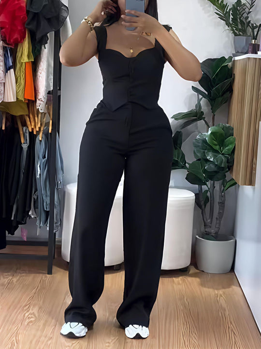 Damen Figurbetonter Jumpsuit mit tailliertem Schnitt und Knopfleiste EB