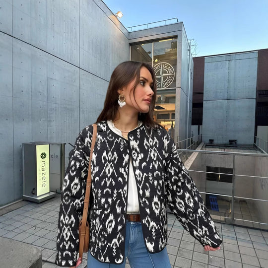 Damen Modische Übergangsjacke mit animalischem Muster und lässiger Passform EB