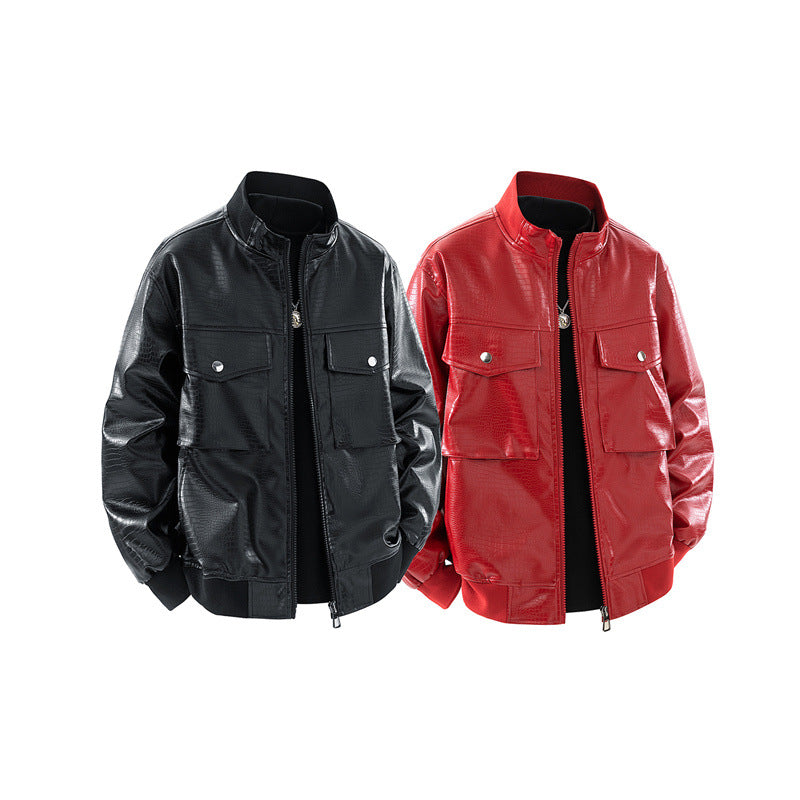Herren Kunstleder Bomberjacke mit strukturiertem Design und praktischen Taschen EB