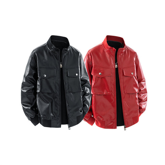 Herren Kunstleder Bomberjacke mit strukturiertem Design und praktischen Taschen EB