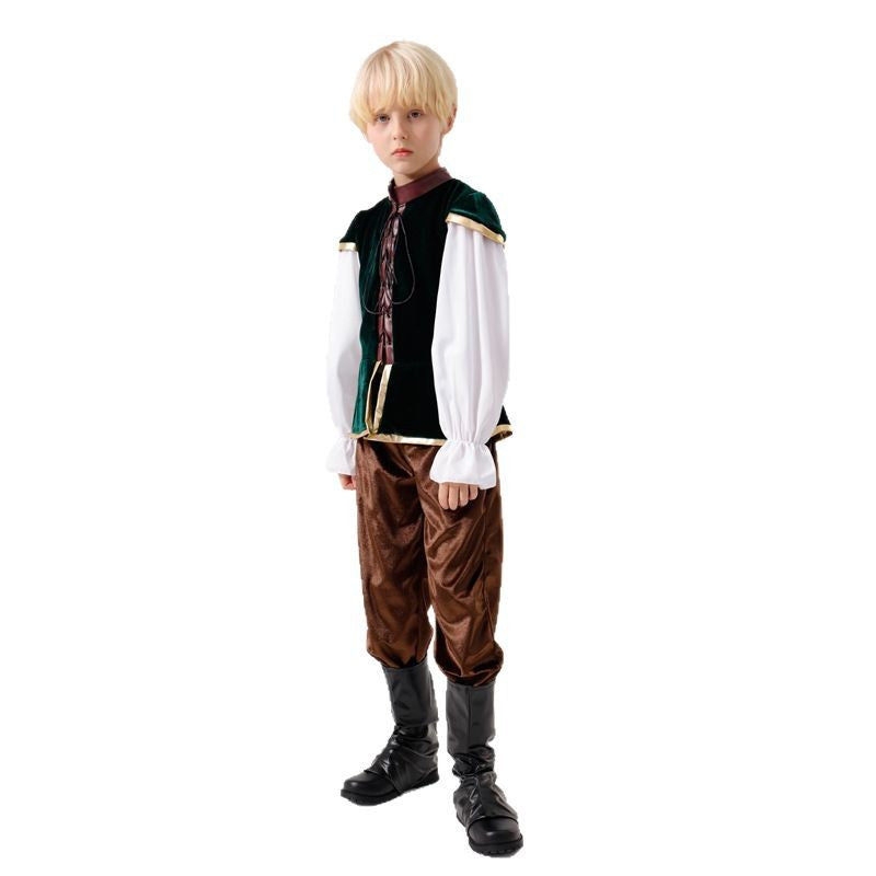 Unisex nan mittelalterliches Kinderkostüm Set mit Samtweste, geraffter Pluderhose und Renaissance-Details EB