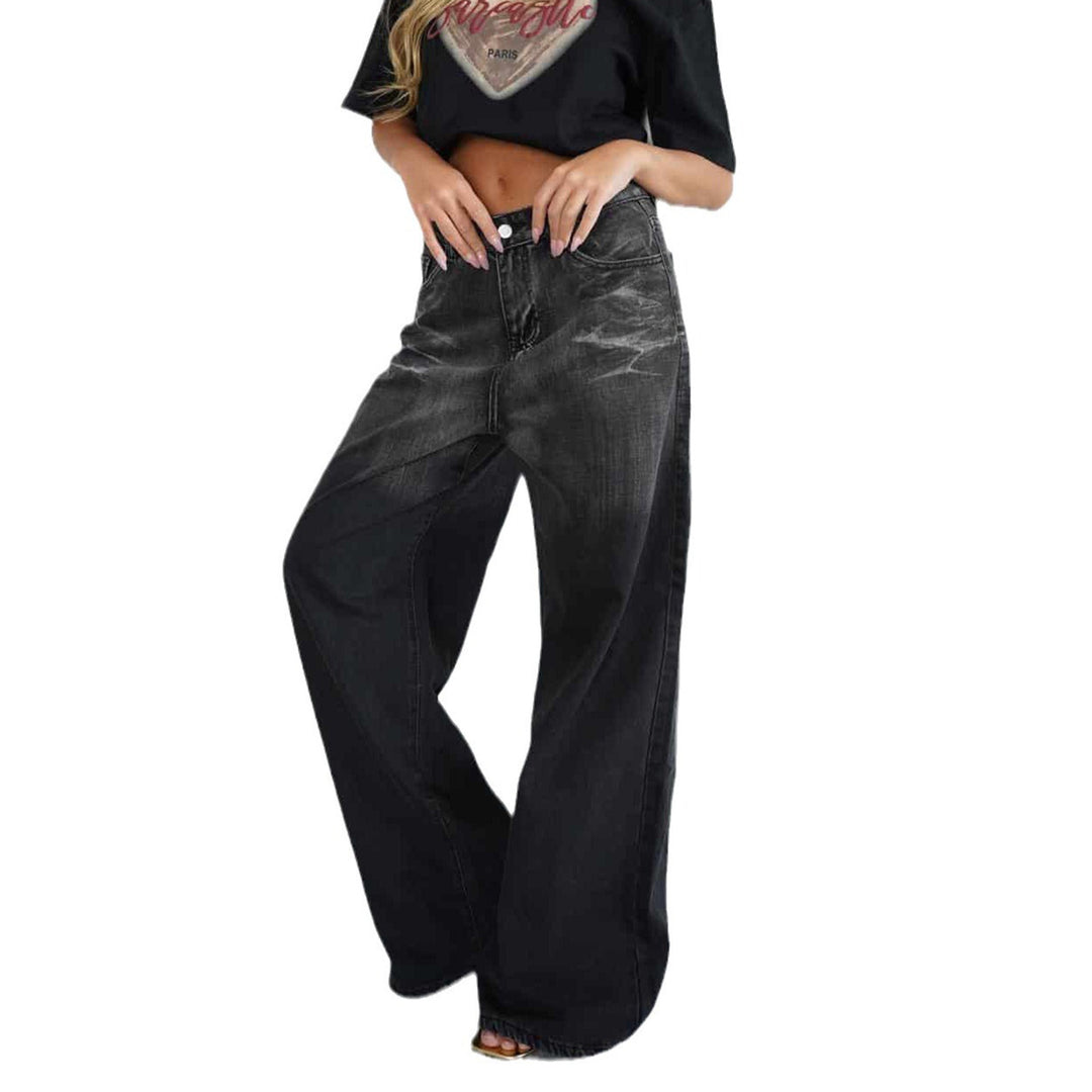 Damen lockere High-Waist Jeans mit angesagtem Farbverlauf und weitem Bein EB