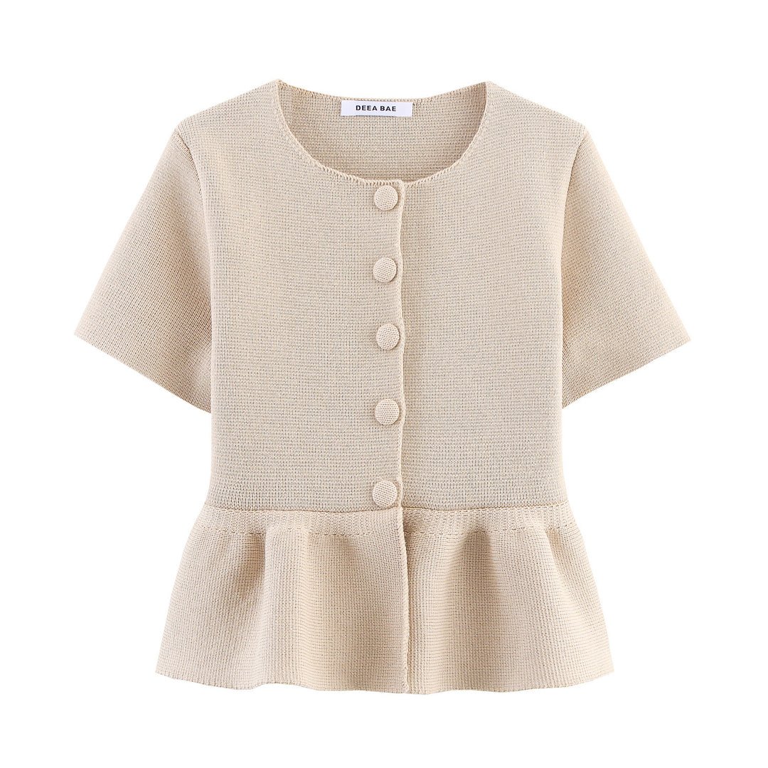 Damen Kurzarm Bluse mit Rüschensaum EB