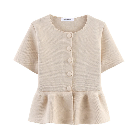 Damen Kurzarm Bluse mit Rüschensaum EB