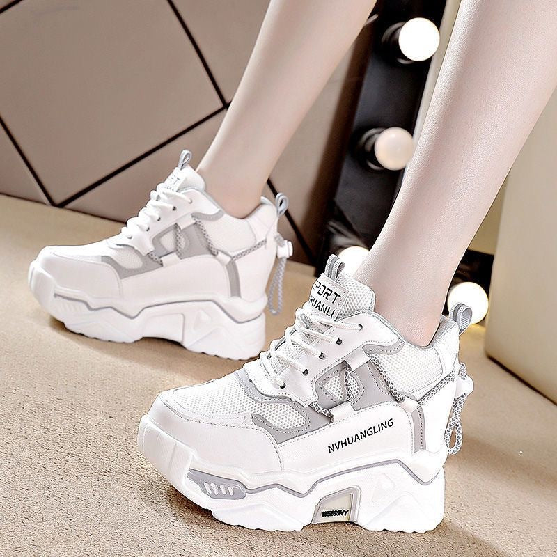 Damen Hochwertige Plateau-Sneaker mit atmungsaktivem Mesh-Obermaterial EB