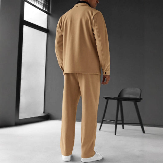 Herren nan zweiteiliges Overshirt- und Relaxhose-Set aus weichem Baumwollfrottee mit Druckknopfleiste und Tunnelzug EB