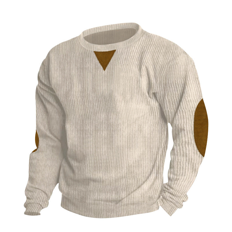 Herren Bequemer Rundhalspullover mit strukturiertem Design und kontrastierenden Ellbogenpatches EB