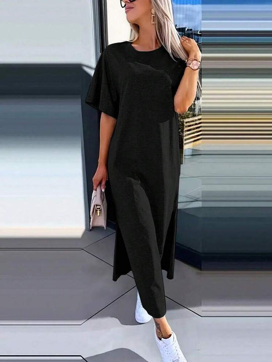 Damen Lässiges Maxikleid mit seitlichen Schlitzen und Oversize-Design EB