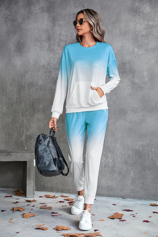 Damen Freizeit-Loungewear-Set mit modernem Ombre-Design und praktischen Taschen EB