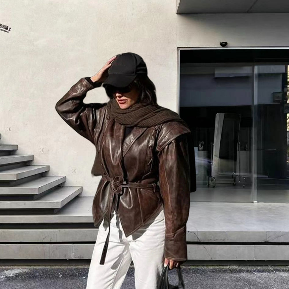 Damen Kunstleder Blazerjacke mit strukturierter Silhouette EB