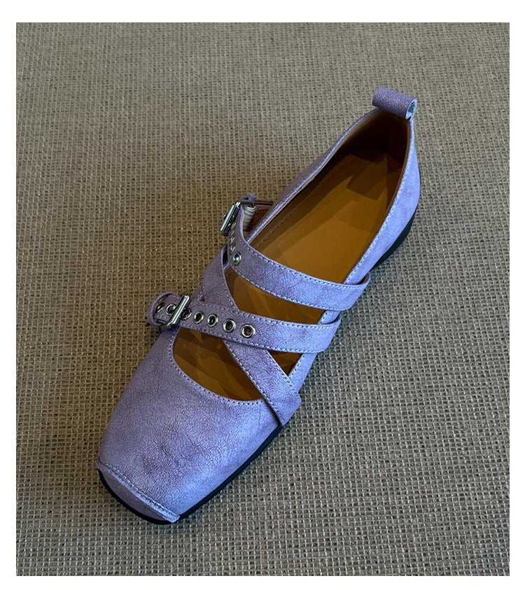 Damen Ballerinas mit dekorativen Riemen und modischen Schnallen EB