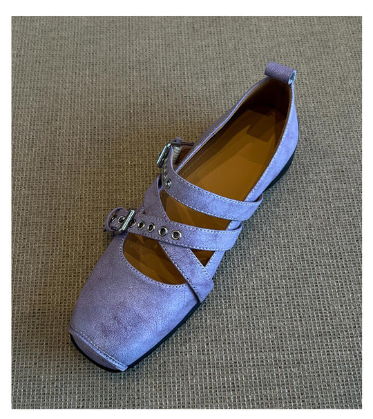 Damen Ballerinas mit dekorativen Riemen und modischen Schnallen EB