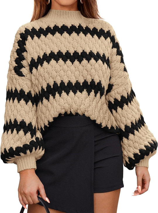 Damen Grobstrickpullover mit auffälligem Wellenmuster und lässigem Schnitt EB