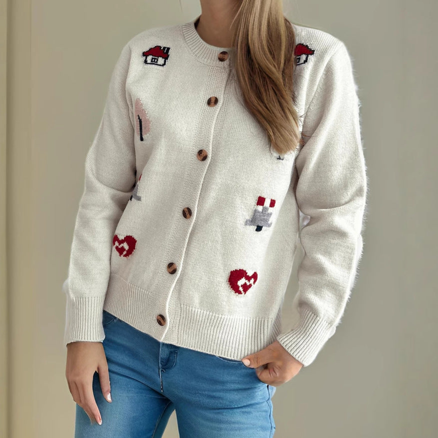 Damen Strickjacke mit kunstvollem Motiv EB