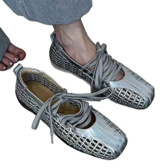 Damen modische Schnürschuhe mit atmungsaktiver Obermaterialstruktur und elastischen Riemen EB