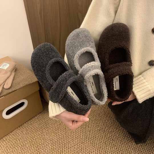 Damen Hausschuhe mit verstellbarem Riemen und kuscheligem Innenfutter EB