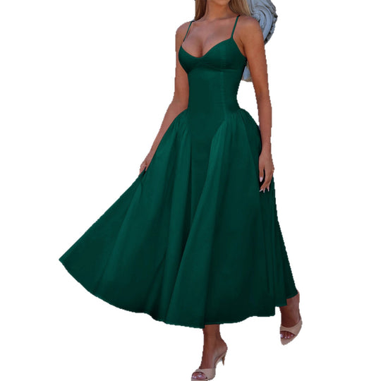 Damen A-linien Abendkleid mit verstellbaren Spaghettiträgern und schwingendem Rock EB