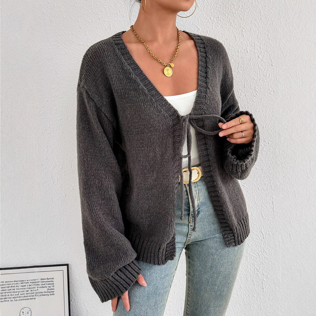 Damen gemütlicher Strickcardigan mit modernem Bindeband EB