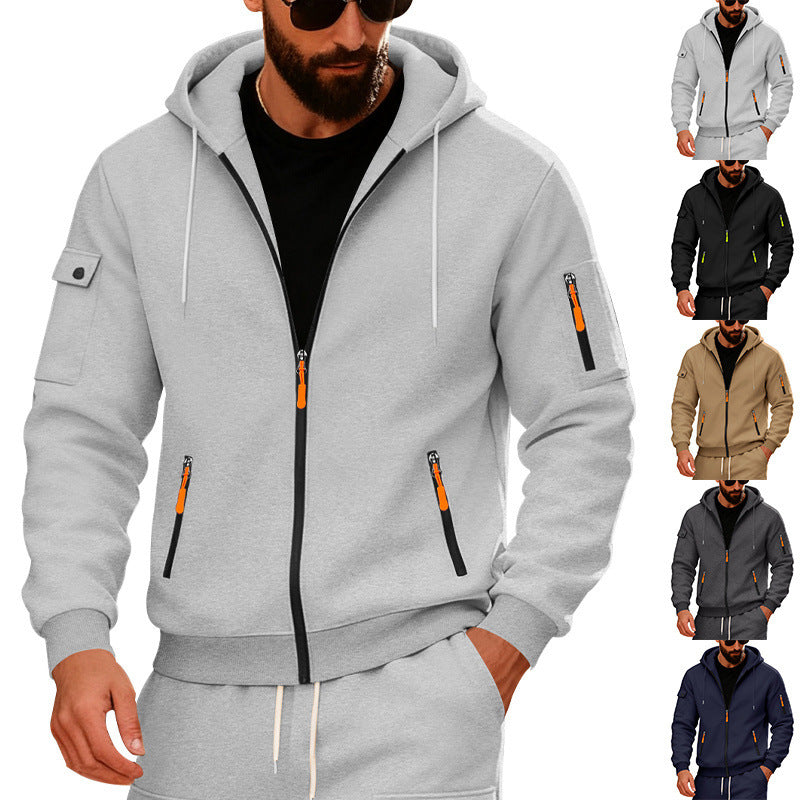 Herren Sportliche Zip-Hoodie mit Innovativen Reißverschlusstaschen EB
