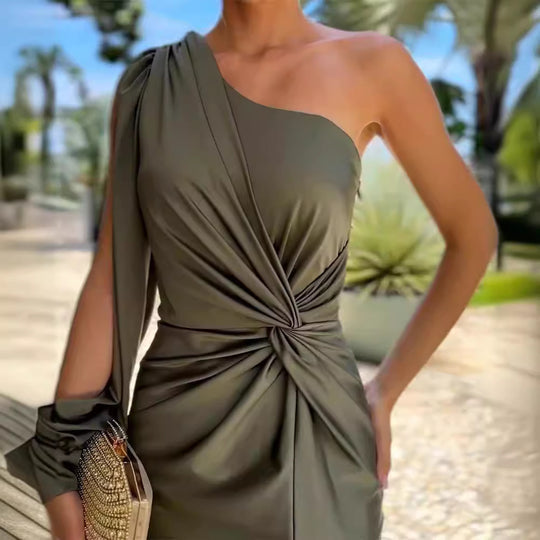 Damen Elegantes Wickelkleid mit asymmetrischem Ausschnitt und seitlichem Schlitz EB