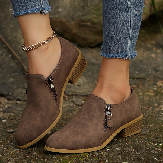 Damen elegante Stiefeletten mit modischem Reißverschluss und komfortablem Blockabsatz EB