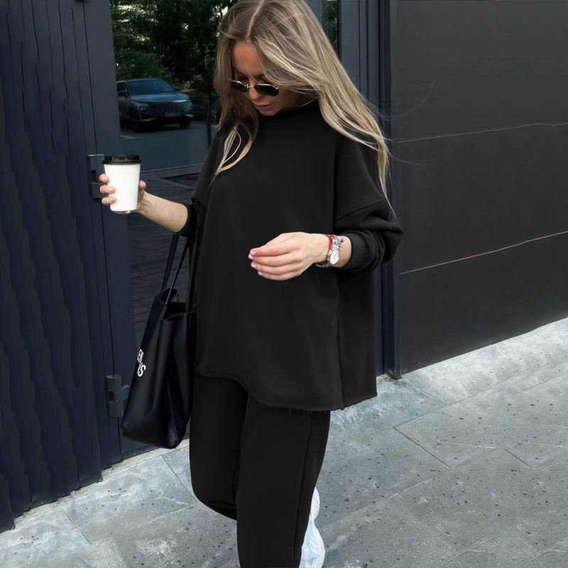 Damen Oversize-Loungewear-Set mit verlängertem Rundhals-Sweater und elastischer Bündchen-Jogginghose EB