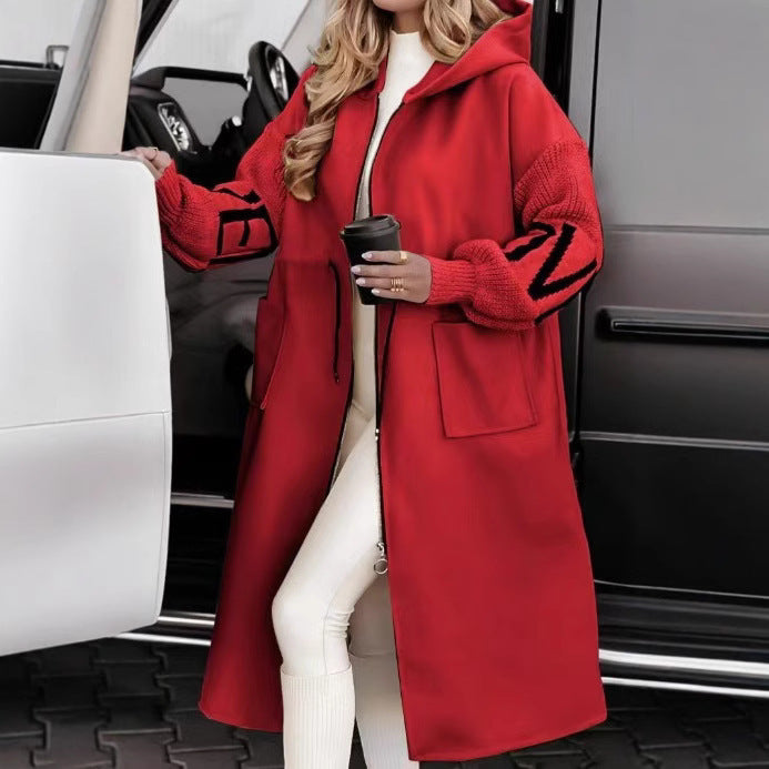 Damen nan Kapuzenmantel mit oversized Schnitt, gestrickten Ärmelbündchen und aufgesetzten Taschen EB