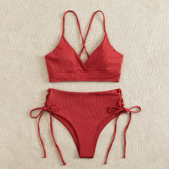 Damen Triangel-Bikini im modischen Wickeldesign mit verstellbaren Bindebändern EB