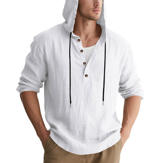 Herren lässiges Kapuzenhemd mit Knopfleiste und hochwertigem Baumwollmaterial EB