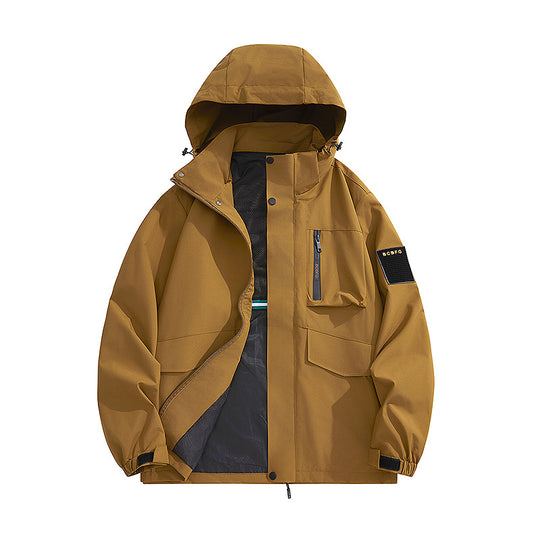 Herren multifunktionale Utility-Outdoorjacke mit Kapuze, verdeckten Taschenklappen und windabweisender Beschichtung EB