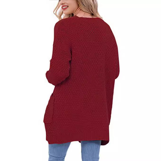 Damen Luftiger Strickcardigan mit offenen Taschen und lässigem Schnitt EB