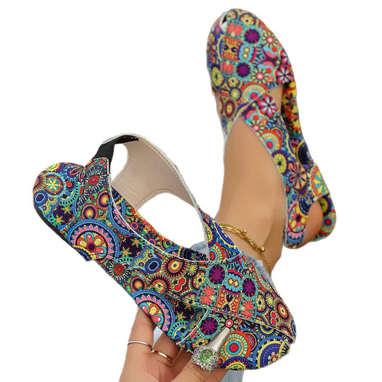 Damen Offene Sandalen mit floralem Muster und bequemem Fußbett EB