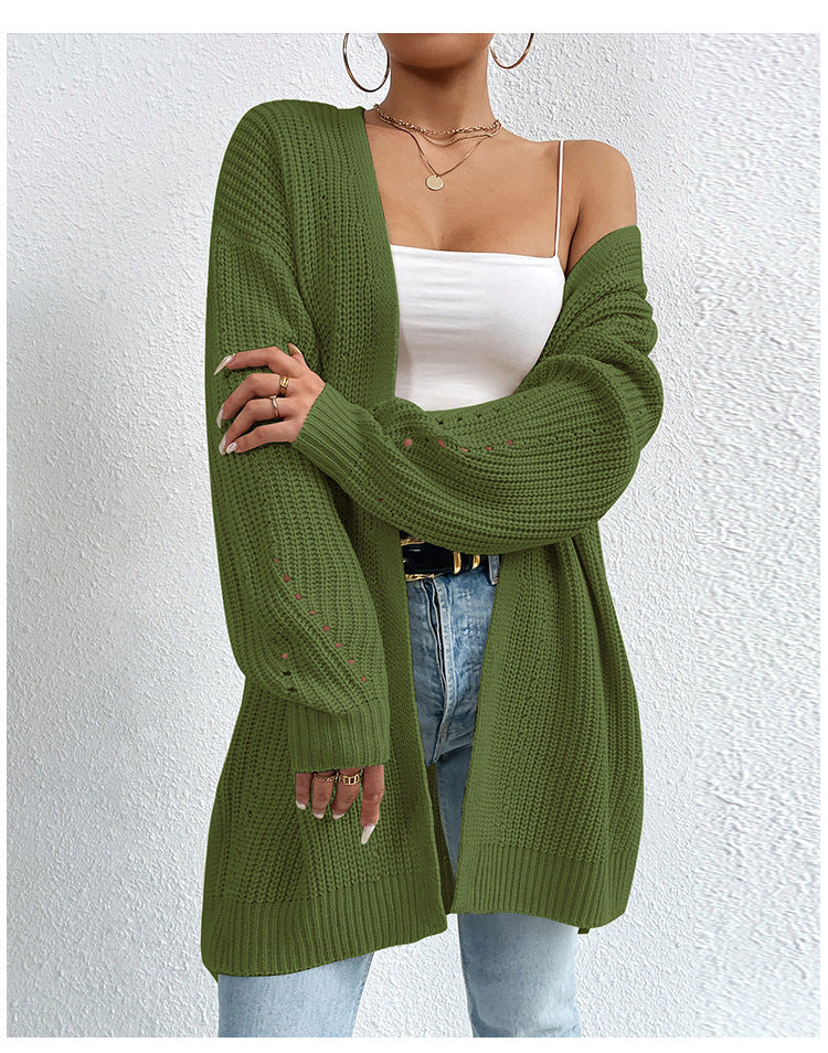 Damen Strickjacke mit luftiger Häkelstruktur und weitem Schnitt EB