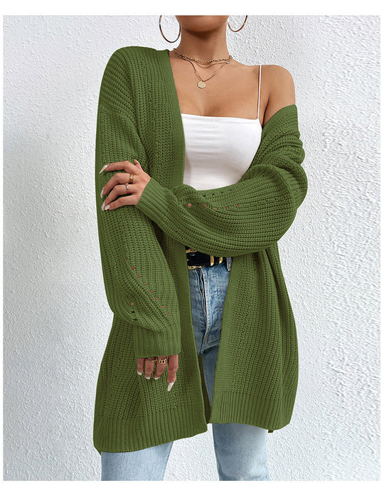 Damen Strickjacke mit luftiger Häkelstruktur und weitem Schnitt EB