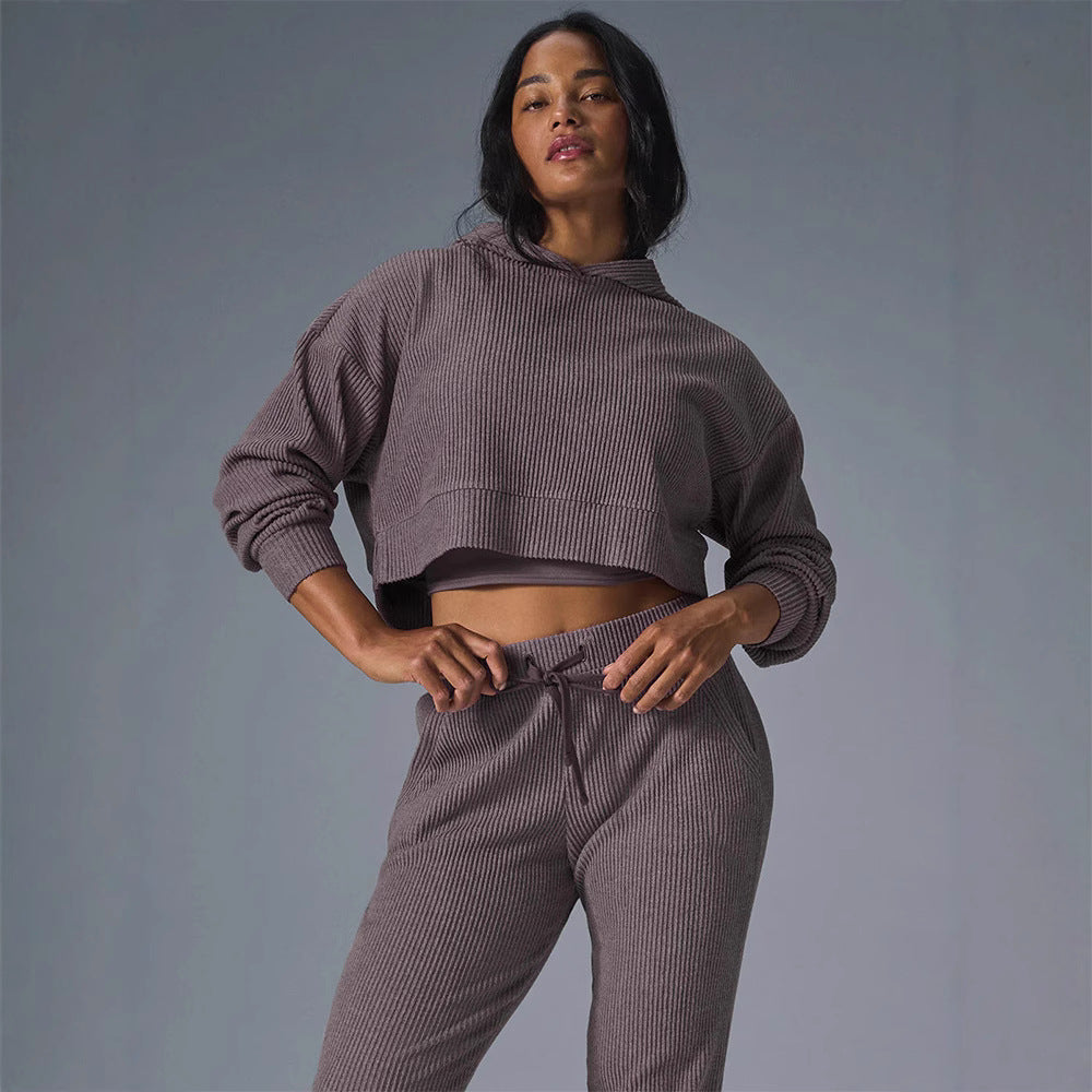 Damen entspanntes Crop-Sweatshirt und bequeme Jogginghose Set EB
