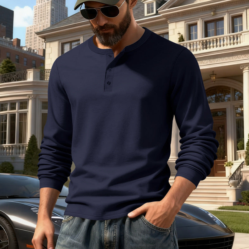 Herren nan tailliertes Langarm-Henleyshirt mit Stehkragen, feinem Baumwollstretch und Rippbündchen EB
