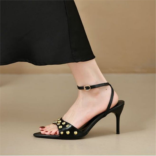 Damen elegante Slingback Sandalen mit zierlicher Perlenverzierung EB
