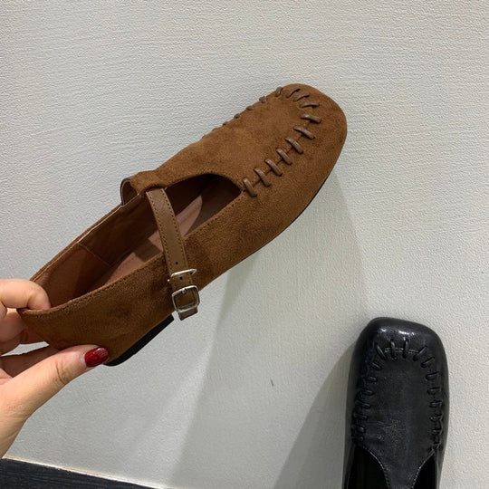 Damen Mokassins mit dekorativen Stichen und verstellbarem Riemchen EB