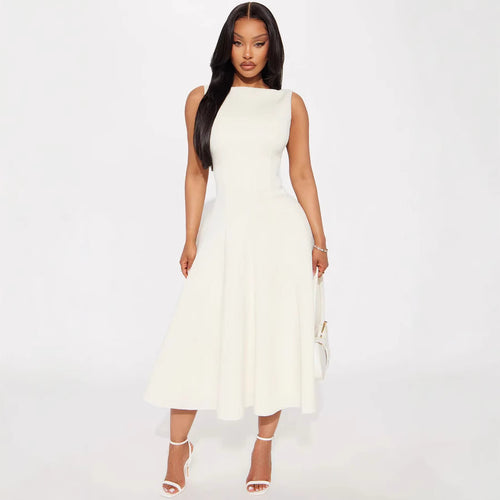 Damen Elegantes zeitloses Cocktailkleid mit schwingendem Rock und minimalistischer Silhouette EB