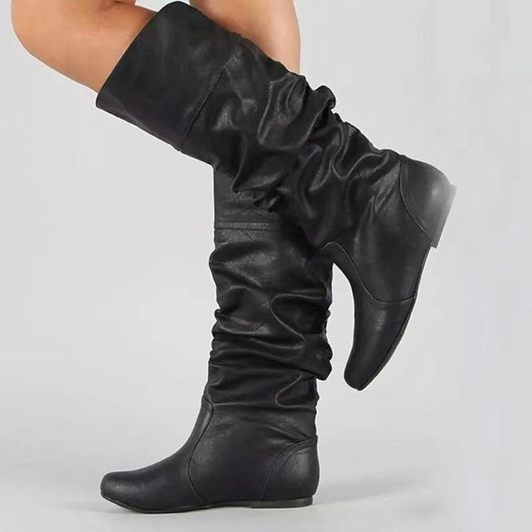 Damen Schlupfstiefel mit gerafftem Schaft und flacher Keilsohle EB