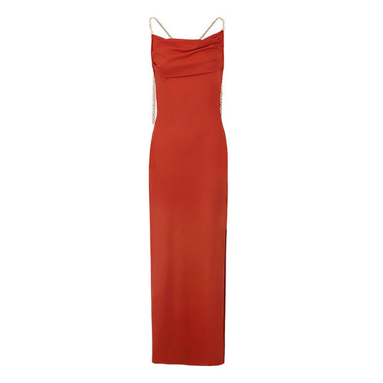 Damen Elegantes Langarm-Maxikleid mit tiefem V-Ausschnitt und zarten Rüschendetails EB