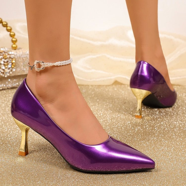 Damen Elegante und glitzernde Pumps mit goldenem Absatz EB